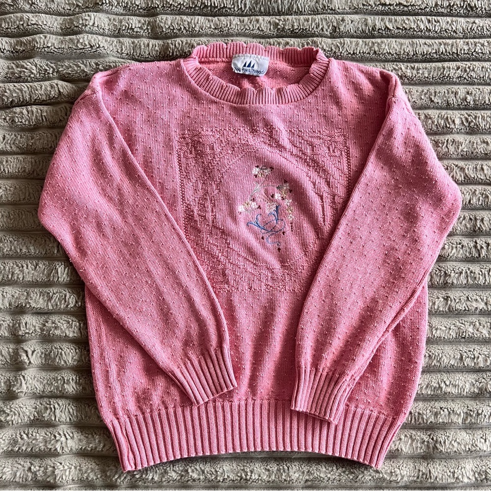 Vintage Pink Embroidered Women's Sweater- XS